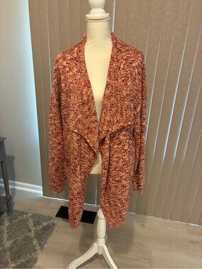 Open-Front Marled Rust Cardigan Sweater